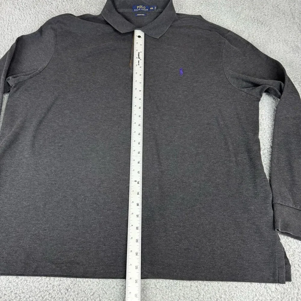 Polo Ralph Lauren Shirt XXL‎ Gray Long Sleeve Polo Custom Slim Fit Stretch Mesh
